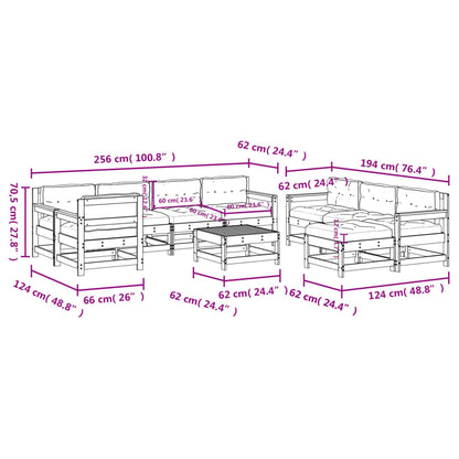 10-tlg. Garten-Lounge-Set mit Kissen Kiefernholz Imprägniert