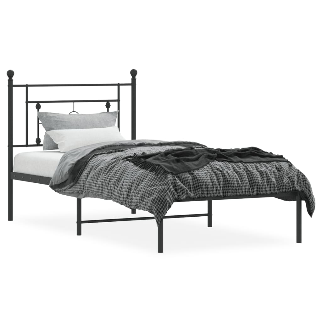Bettgestell mit Kopfteil Metall Schwarz 90x190 cm