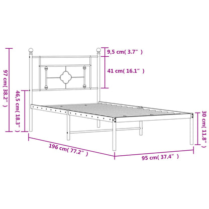 Bettgestell mit Kopfteil Metall Schwarz 90x190 cm