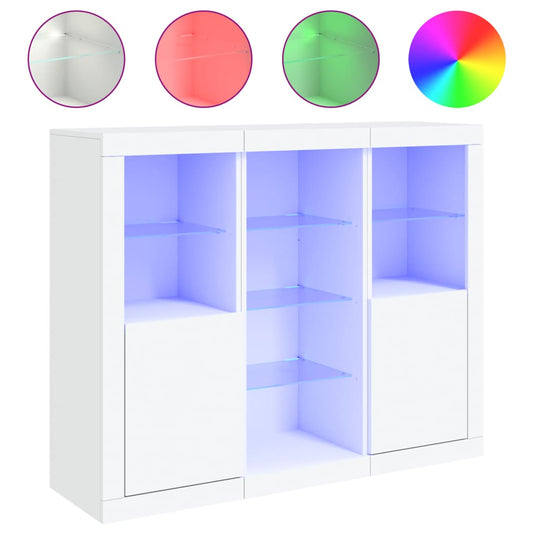Sideboards mit LED-Leuchten 3 Stk. Weiß Holzwerkstoff