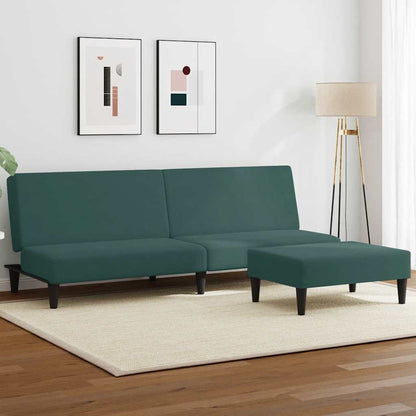 Schlafsofa 2-Sitzer mit Fußhocker Dunkelgrün Samt