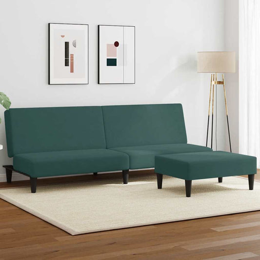 Schlafsofa 2-Sitzer mit Fußhocker Dunkelgrün Samt