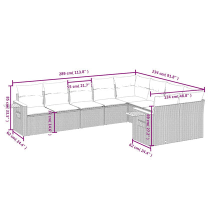 9-tlg. Garten-Sofagarnitur mit Kissen Grau Poly Rattan