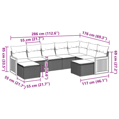 9-tlg. Garten-Sofagarnitur mit Kissen Grau Poly Rattan