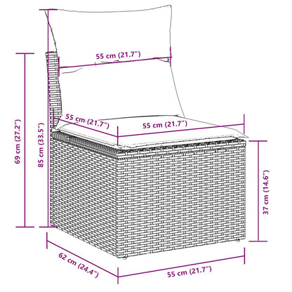 9-tlg. Garten-Sofagarnitur mit Kissen Hellgrau Poly Rattan
