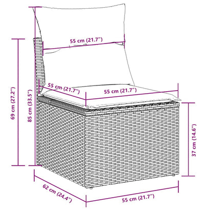 9-tlg. Garten-Sofagarnitur mit Kissen Hellgrau Poly Rattan