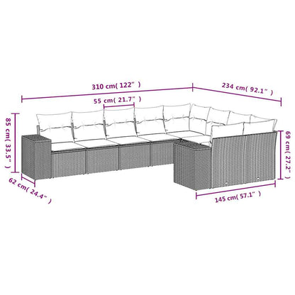 9-tlg. Garten-Sofagarnitur mit Kissen Hellgrau Poly Rattan