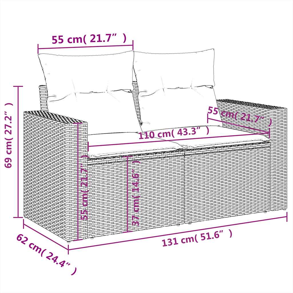 9-tlg. Garten-Sofagarnitur mit Kissen Grau Poly Rattan