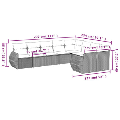 9-tlg. Garten-Sofagarnitur mit Kissen Grau Poly Rattan