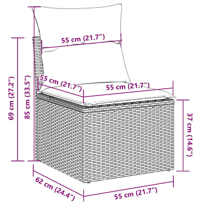 9-tlg. Garten-Sofagarnitur mit Kissen Grau Poly Rattan