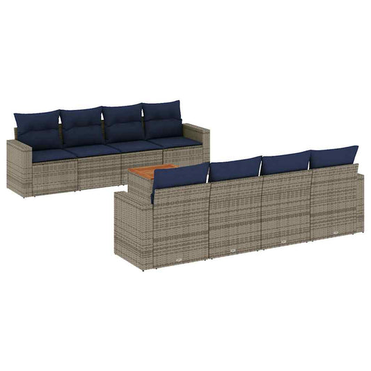 9-tlg. Garten-Sofagarnitur mit Kissen Grau Poly Rattan