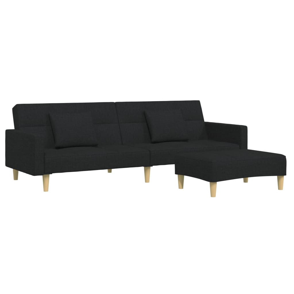 Schlafsofa 2-Sitzer mit Fußhocker Schwarz Stoff