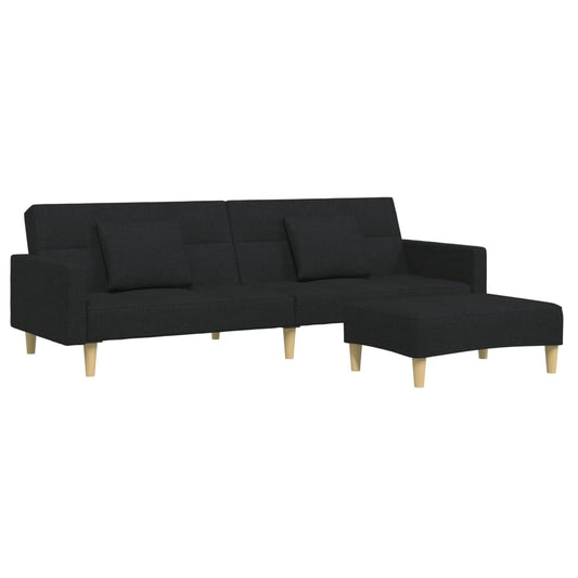 Schlafsofa 2-Sitzer mit Fußhocker Schwarz Stoff