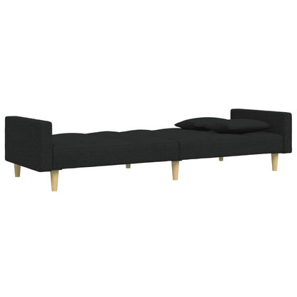 Schlafsofa 2-Sitzer mit Fußhocker Schwarz Stoff