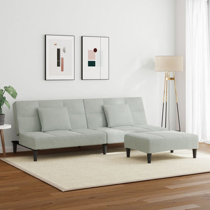 Schlafsofa 2-Sitzer mit Fußhocker Hellgrau Samt