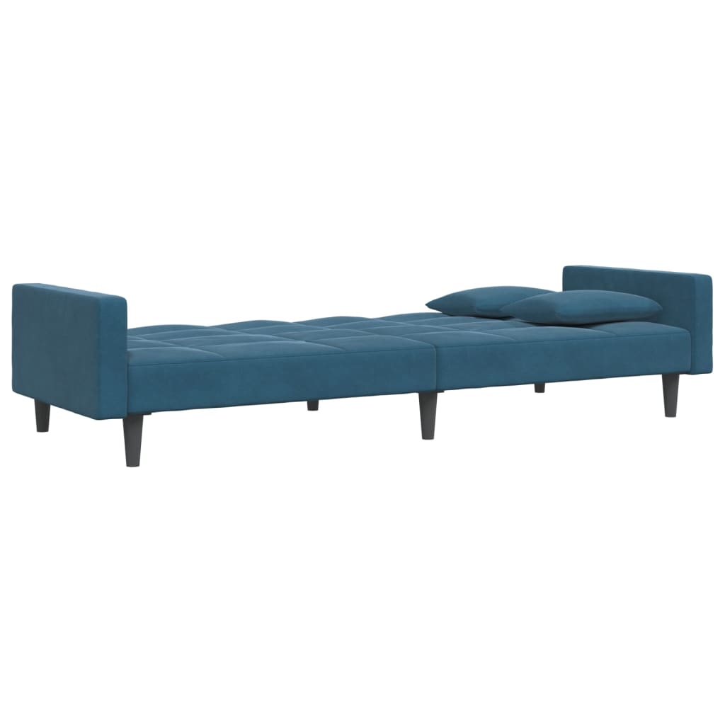 Schlafsofa 2-Sitzer mit Fußhocker Blau Samt
