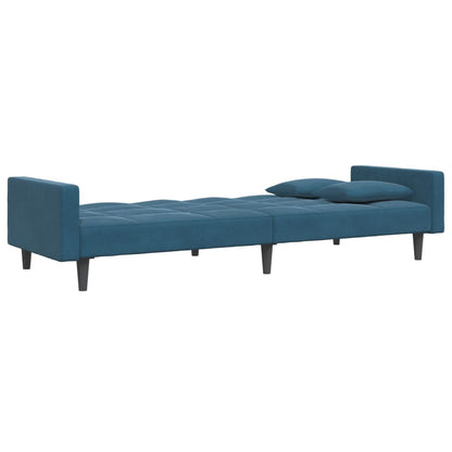 Schlafsofa 2-Sitzer mit Fußhocker Blau Samt
