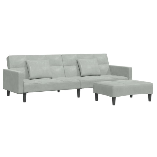 Schlafsofa 2-Sitzer mit Fußhocker Hellgrau Samt