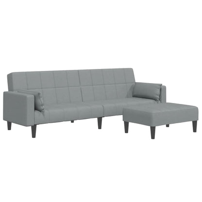 Schlafsofa 2-Sitzer mit Fußhocker Hellgrau Stoff