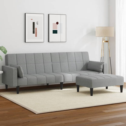 Schlafsofa 2-Sitzer mit Fußhocker Hellgrau Stoff