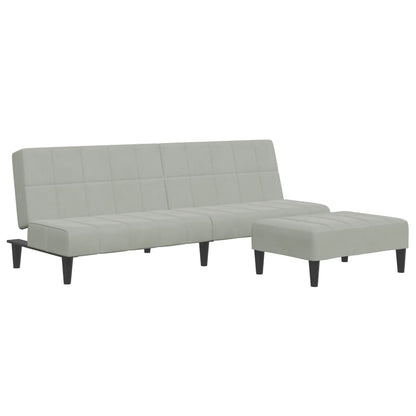 Schlafsofa 2-Sitzer mit Fußhocker Hellgrau Samt