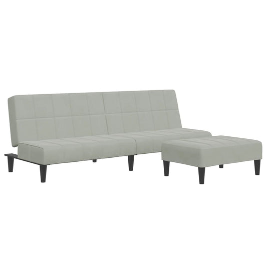 Schlafsofa 2-Sitzer mit Fußhocker Hellgrau Samt