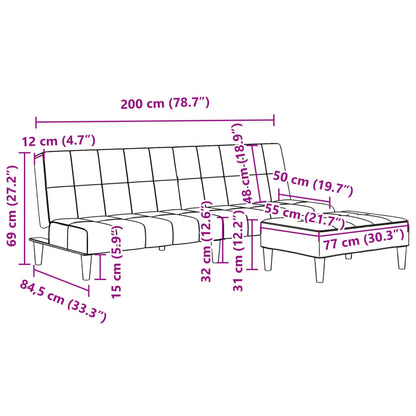 Schlafsofa 2-Sitzer mit Fußhocker Hellgrau Samt