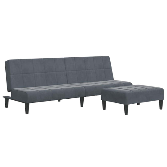 Schlafsofa 2-Sitzer mit Fußhocker Dunkelgrau Samt