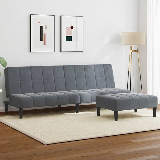 Schlafsofa 2-Sitzer mit Fußhocker Dunkelgrau Samt
