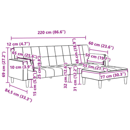 Schlafsofa 2-Sitzer mit Fußhocker Hellgrau Samt