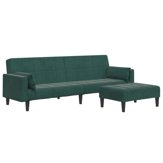 Schlafsofa 2-Sitzer mit Fußhocker Dunkelgrün Samt