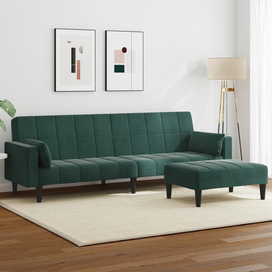 Schlafsofa 2-Sitzer mit Fußhocker Dunkelgrün Samt