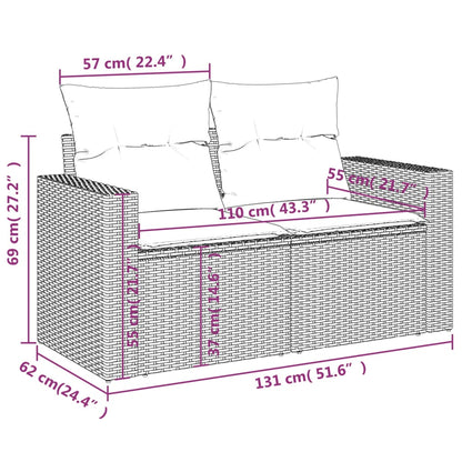 9-tlg. Garten-Sofagarnitur mit Kissen Grau Poly Rattan