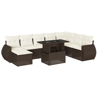 9-tlg. Garten-Sofagarnitur mit Kissen Braun Poly Rattan