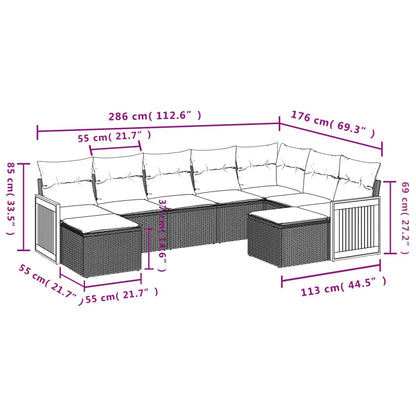 9-tlg. Garten-Sofagarnitur mit Kissen Grau Poly Rattan