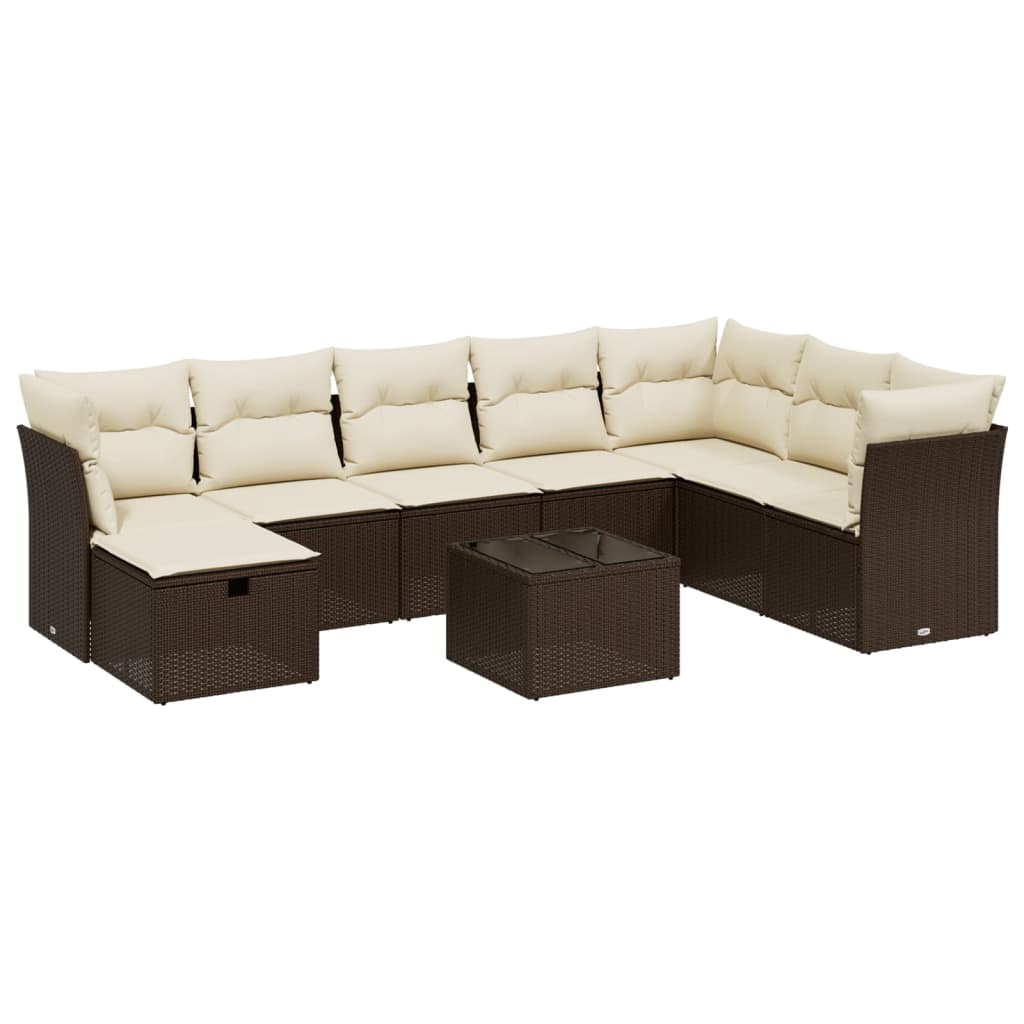 9-tlg. Garten-Sofagarnitur mit Kissen Braun Poly Rattan