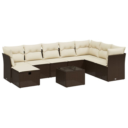 9-tlg. Garten-Sofagarnitur mit Kissen Braun Poly Rattan