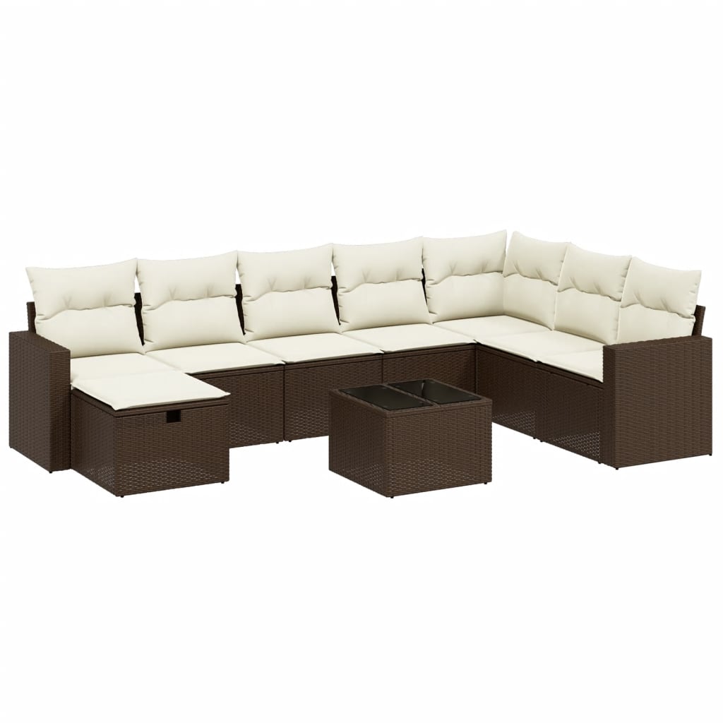 9-tlg. Garten-Sofagarnitur mit Kissen Braun Poly Rattan
