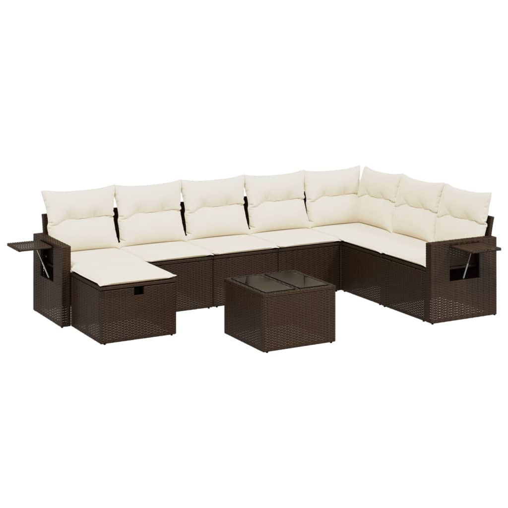 9-tlg. Garten-Sofagarnitur mit Kissen Braun Poly Rattan