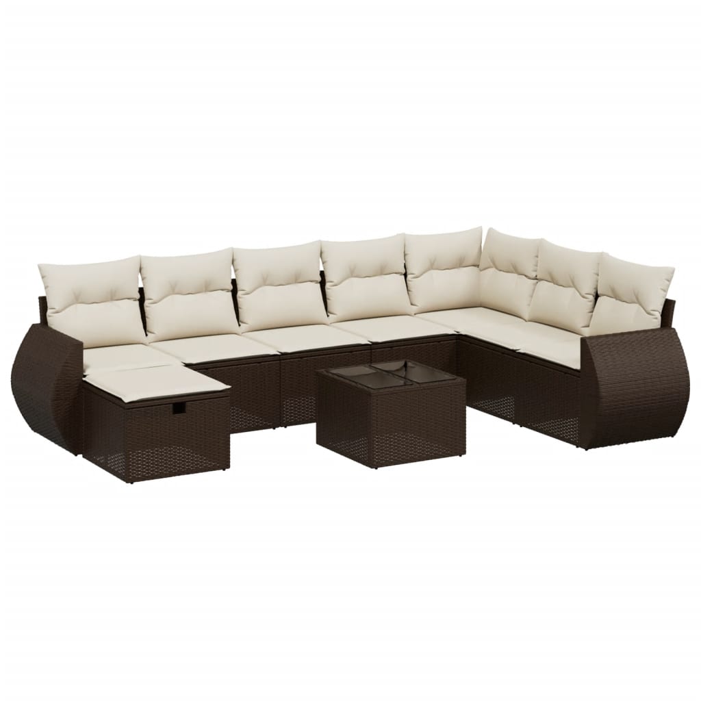 9-tlg. Garten-Sofagarnitur mit Kissen Braun Poly Rattan