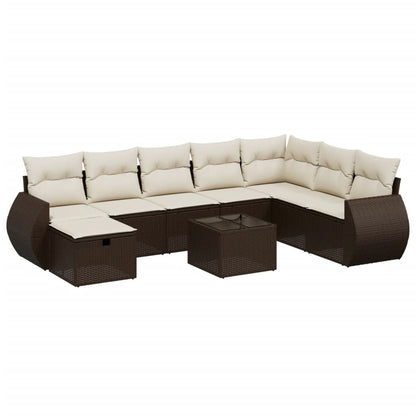 9-tlg. Garten-Sofagarnitur mit Kissen Braun Poly Rattan