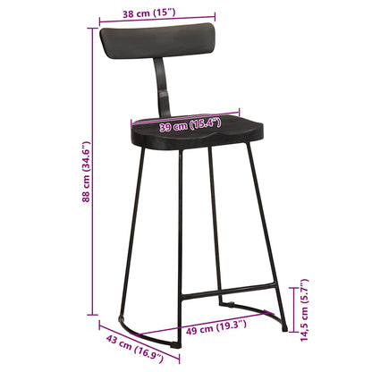 Barhocker 2 Stk. Schwarz 49x43x88 cm Mango Massivholz