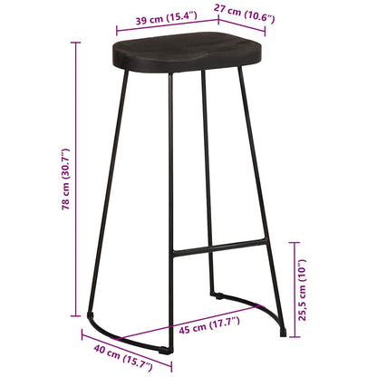 Barhocker 2 Stk. Schwarz 45x40x78 cm Mango Massivholz
