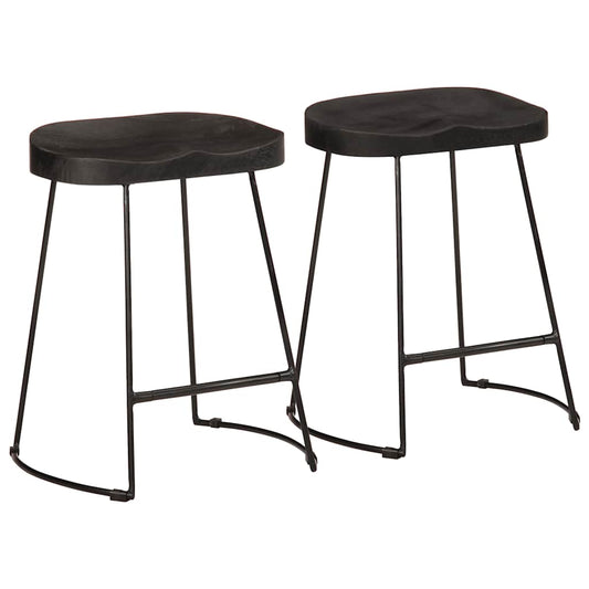 Barhocker 2 Stk. Schwarz 46x38x52 cm Mango Massivholz