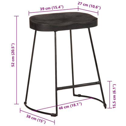 Barhocker 2 Stk. Schwarz 46x38x52 cm Mango Massivholz