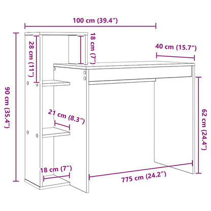 Schreibtisch mit Regal Betongrau 100 x 40 x 90 cm Holzwerkstoff