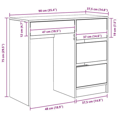 Schreibtisch Eiche handwerklich 90 x 37.5 x 75 cm Holzwerkstoff