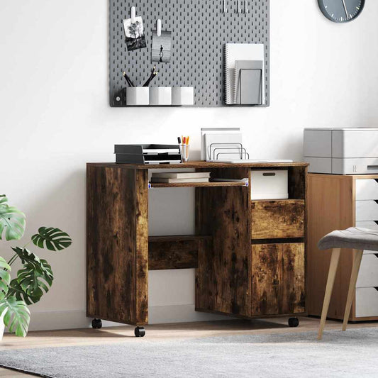 Tisch mit Rollen Räuchereiche 91 x 50 x 77 cm Holzwerkstoff