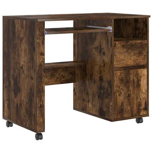 Tisch mit Rollen Räuchereiche 91 x 50 x 77 cm Holzwerkstoff