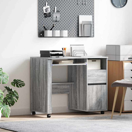 Tisch mit Rollen mit Regal Grau 91 x 50 x 77 cm Holzwerkstoff